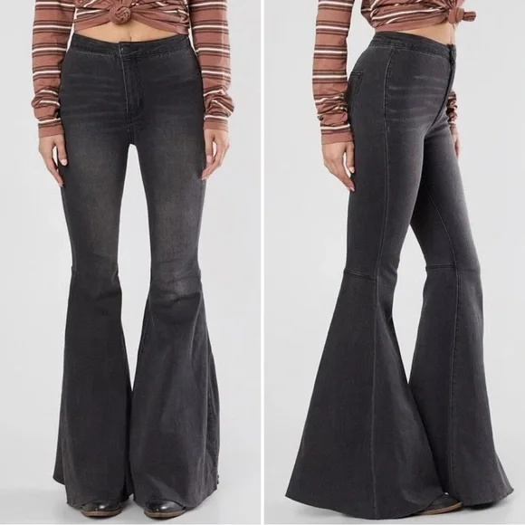 Free People Just Float On Flare Bell Bottom Jean Pant Black - Picture 3 of 8